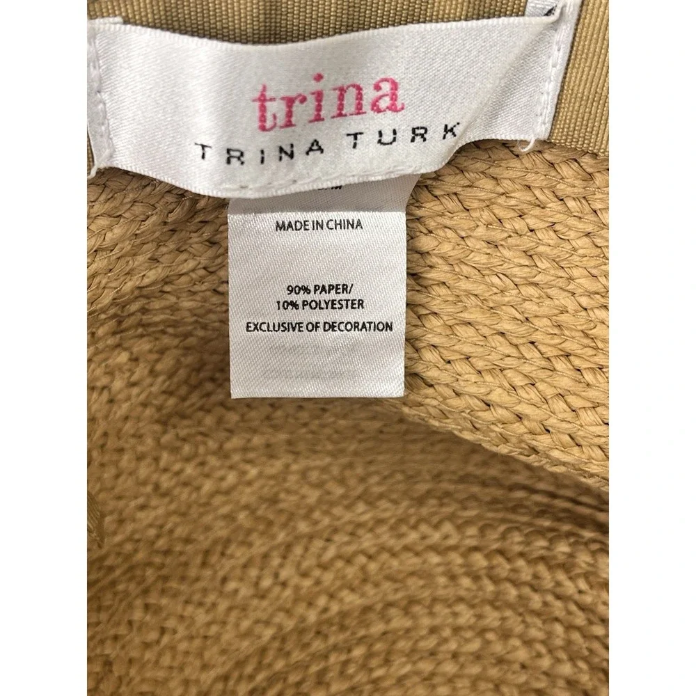 Trina Turk Palmas‎ Oversized Sun Hat OS NWOT Pink Ribbon Tan Floppy Resort Beach